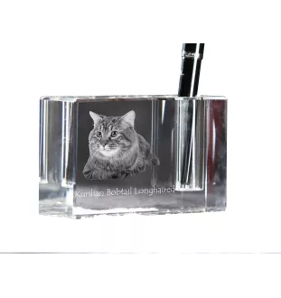 Kurilian bobtail à poil long - Porte-stylos, organiseur en cristal avec photo de chat, décoration de bureau unique par la marque Art-Dog