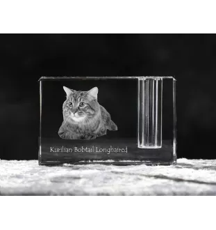 Kurilianer Bobtail langhaarig - Stifthalter, Kristallorganizer mit Katzenfoto, einzigartige Schreibtischdekoration der Marke Art-Dog