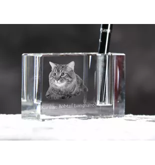 Kurilian bobtail à poil long - Porte-stylos, organiseur en cristal avec photo de chat, décoration de bureau unique par la marque Art-Dog