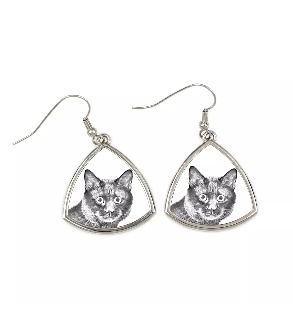 Kurilian bobtail - cat earrings, hanging earrings with a picture, personalized jewelry with Art-Dog brand print.