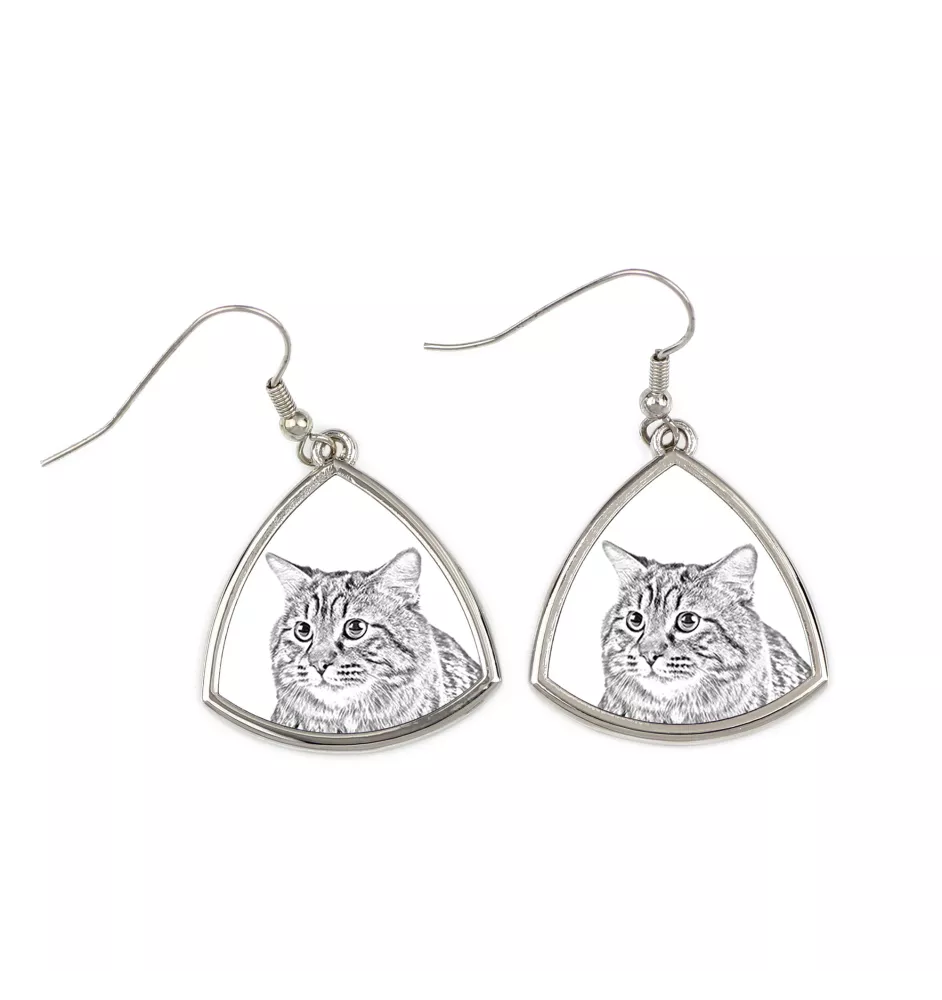 Kurilian bobtail à poil long - boucles d'oreilles avec un chat, boucles d'oreilles pendantes avec une image, bijoux personnalisés avec l'impression de la marque Art-Dog