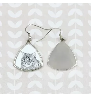 Kurilianer Bobtail langhaarig - Katzenohrringe, hängende Ohrringe mit Bild, personalisierter Schmuck mit dem Aufdruck der Marke Art-Dog