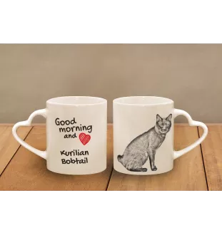 Kurilian bobtail I - cat mug, adorable heart-shaped handle mug, universal gift from Art-Dog brand