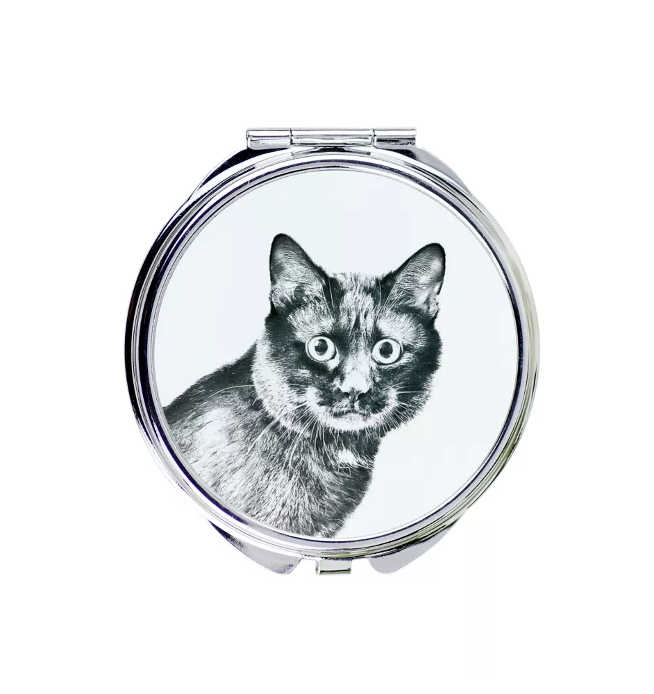 Kurilian bobtail - pocket mirror with a cat, personalized mirror for a purse, compact mirror with Art-Dog brand print