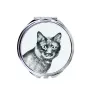 Kurilian bobtail - pocket mirror with a cat, personalized mirror for a purse, compact mirror with Art-Dog brand print