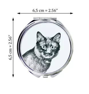 Kurilian bobtail - pocket mirror with a cat, personalized mirror for a purse, compact mirror with Art-Dog brand print