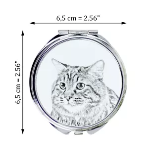 Kurilian bobtail longhaired - pocket mirror with a cat, personalized mirror for a purse, compact mirror with Art-Dog brand print