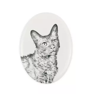 Chat LaPerm - une plaque commémorative avec une photo de chat, une plaque funéraire avec une impression, une plaque ovale personnalisée de la marque Art-Dog