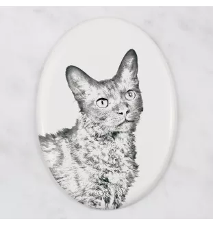 LaPerm Cat - commemorative plaque with a cat photo, tombstone with a print, personalized oval plaque from the Art-Dog brand