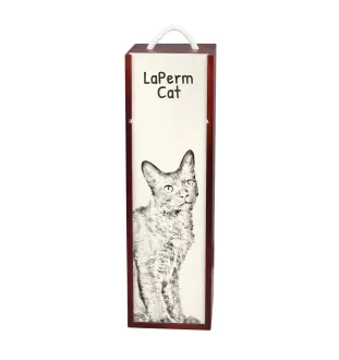 LaPerm Cat - wine box with a cat, alcohol box with graphics, personalized gift box from the Art-Dog brand