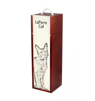 LaPerm Cat - wine box with a cat, alcohol box with graphics, personalized gift box from the Art-Dog brand
