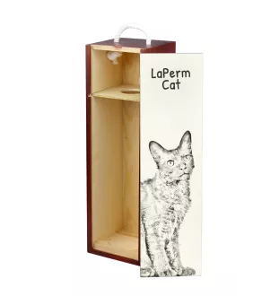 LaPerm Cat - wine box with a cat, alcohol box with graphics, personalized gift box from the Art-Dog brand