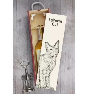 LaPerm Cat - wine box with a cat, alcohol box with graphics, personalized gift box from the Art-Dog brand