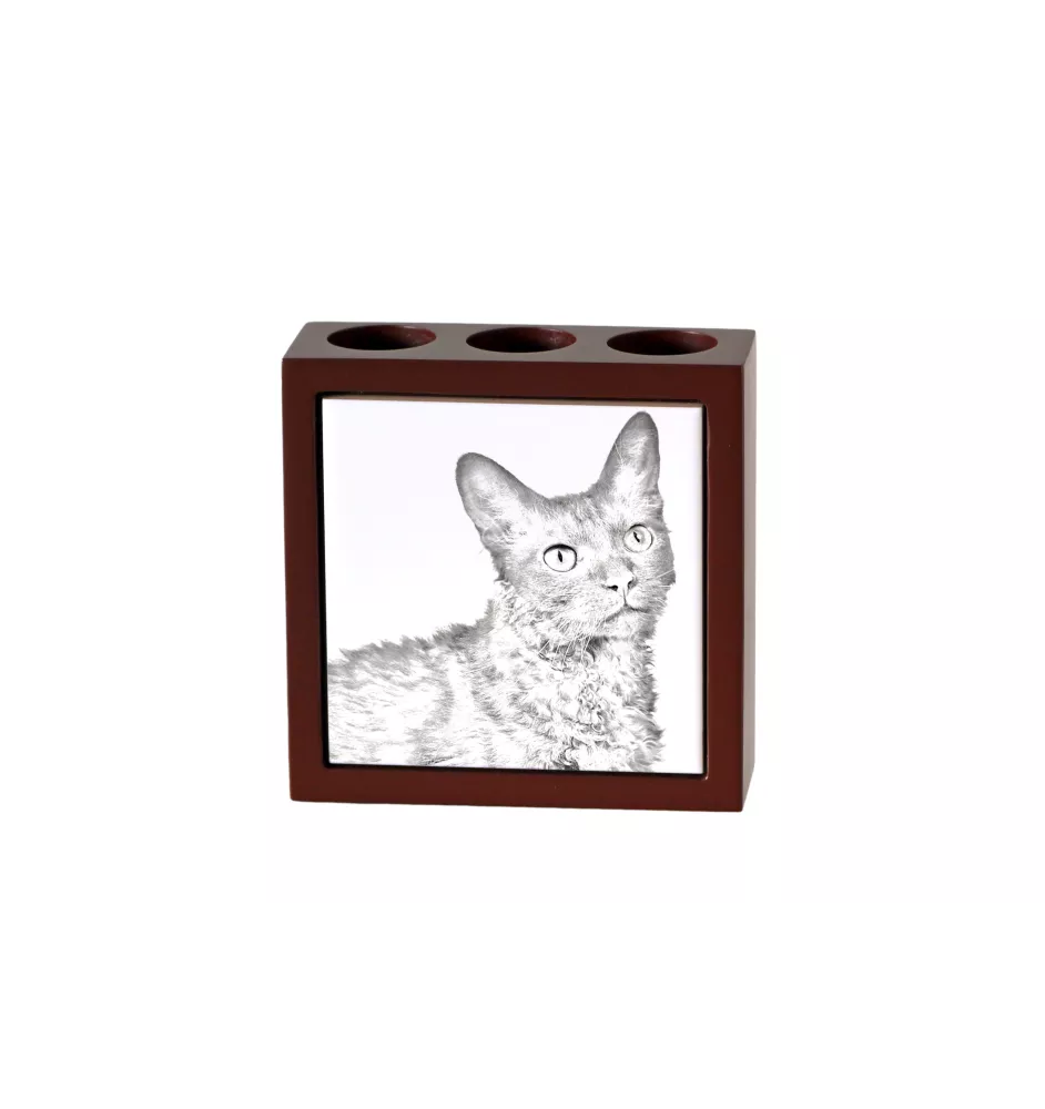 LaPerm Cat - pen holder with a cat, desk organizer with a print, personalized desk decoration by Art-Dog brand