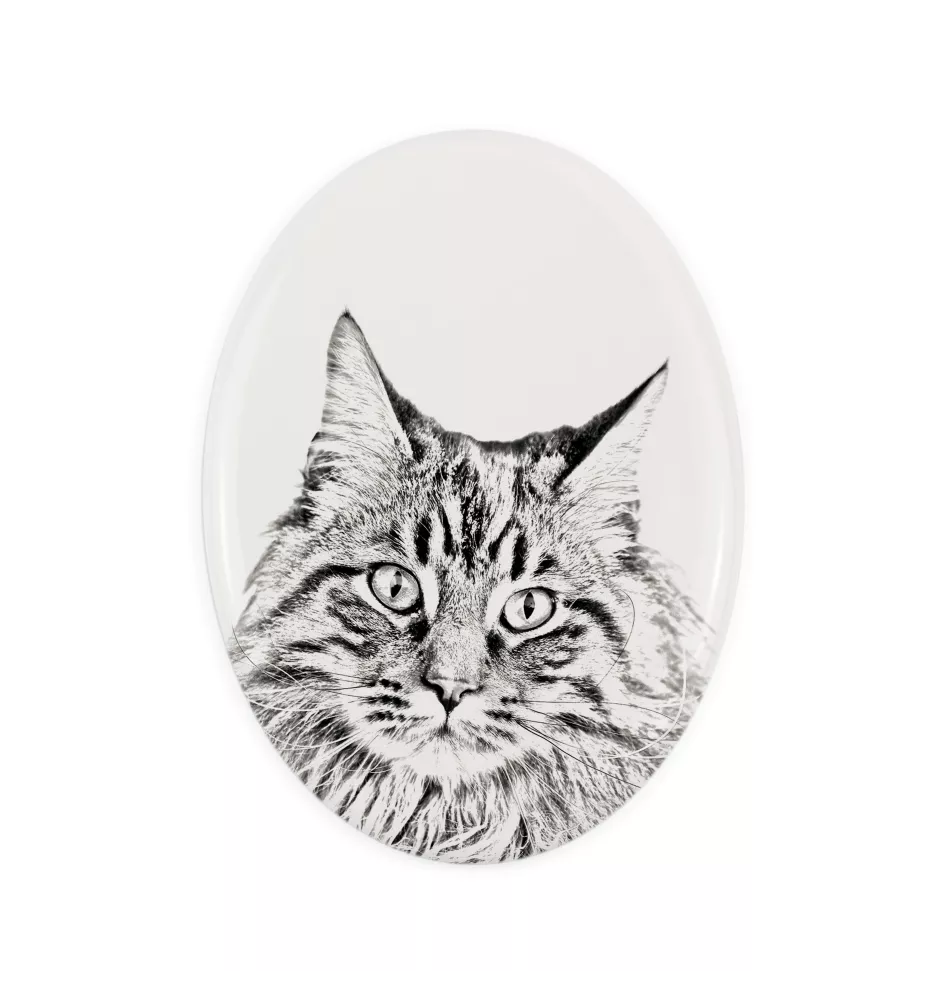 Maine Coon - une plaque commémorative avec une photo de chat, une plaque funéraire avec une impression, une plaque ovale personnalisée de la marque Art-Dog