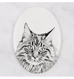 Maine Coon - commemorative plaque with a cat photo, tombstone with a print, personalized oval plaque from the Art-Dog brand
