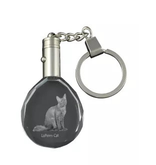 Chat LaPerm - Fob with cat photo, crystal key ring in gift box, unique gift by Art-Dog brand