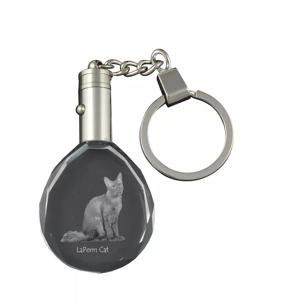 Chat LaPerm - Fob with cat photo, crystal key ring in gift box, unique gift by Art-Dog brand