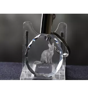 Chat LaPerm - Fob with cat photo, crystal key ring in gift box, unique gift by Art-Dog brand