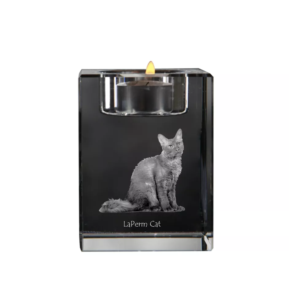 Laperm - Bougeoir avec photo de chat, porte bougie en cristal, cadeau personnalisé par la marque Art-Dog