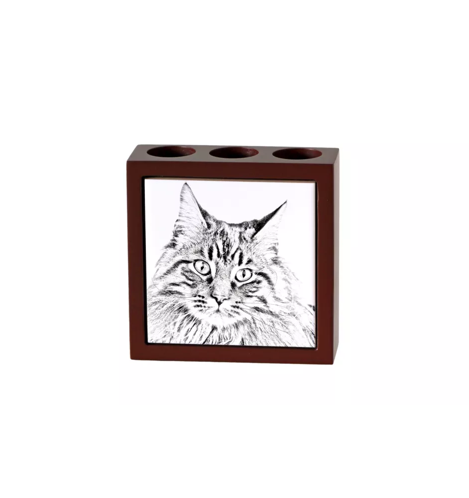 Maine Coon - Stifthalter mit Katze, Schreibtischorganizer mit Aufdruck, personalisierte Schreibtischdekoration von der Marke Art-Dog