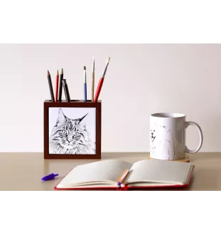 Maine Coon - pen holder with a cat, desk organizer with a print, personalized desk decoration by Art-Dog brand