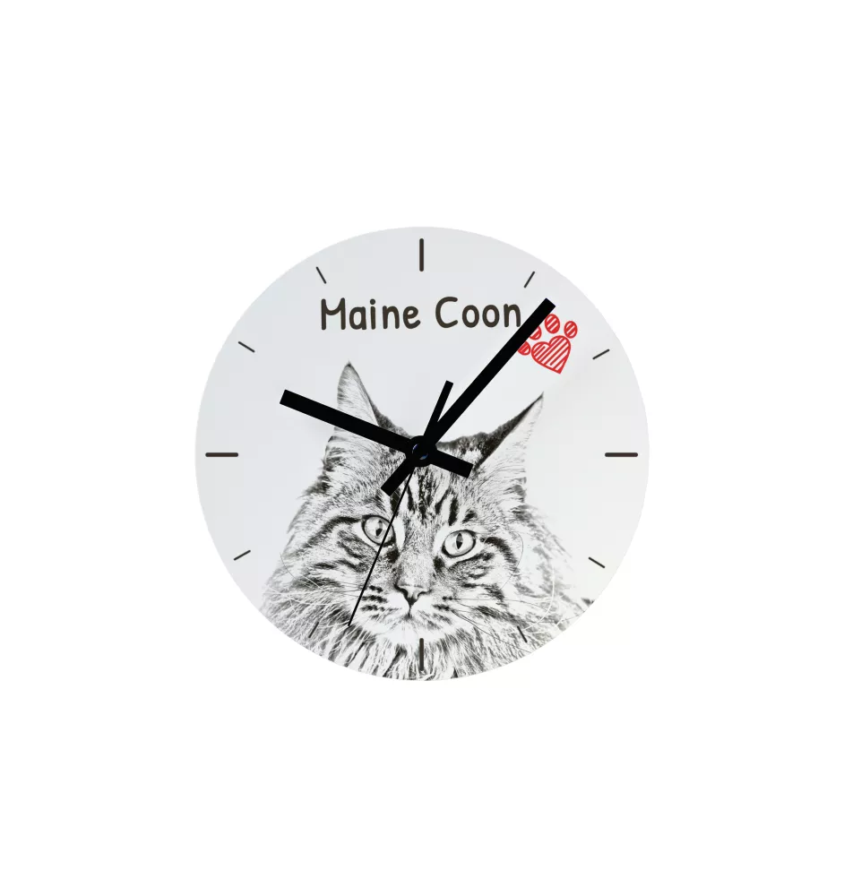 Maine Coon - wall clock with a cat, shelf clock with a print, personalized home decoration from the Art-Dog brand