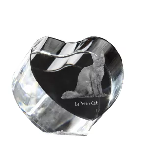 LaPerm Cat - crystal clock with a picture of a cat, heart-shaped shelf clock, personalized standing clock by Art-Dog brand