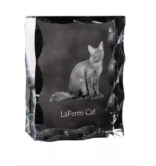 LaPerm Cat - crystal with a cat picture, glass statuette with a picture, unique frame with a picture from Art-Dog brand