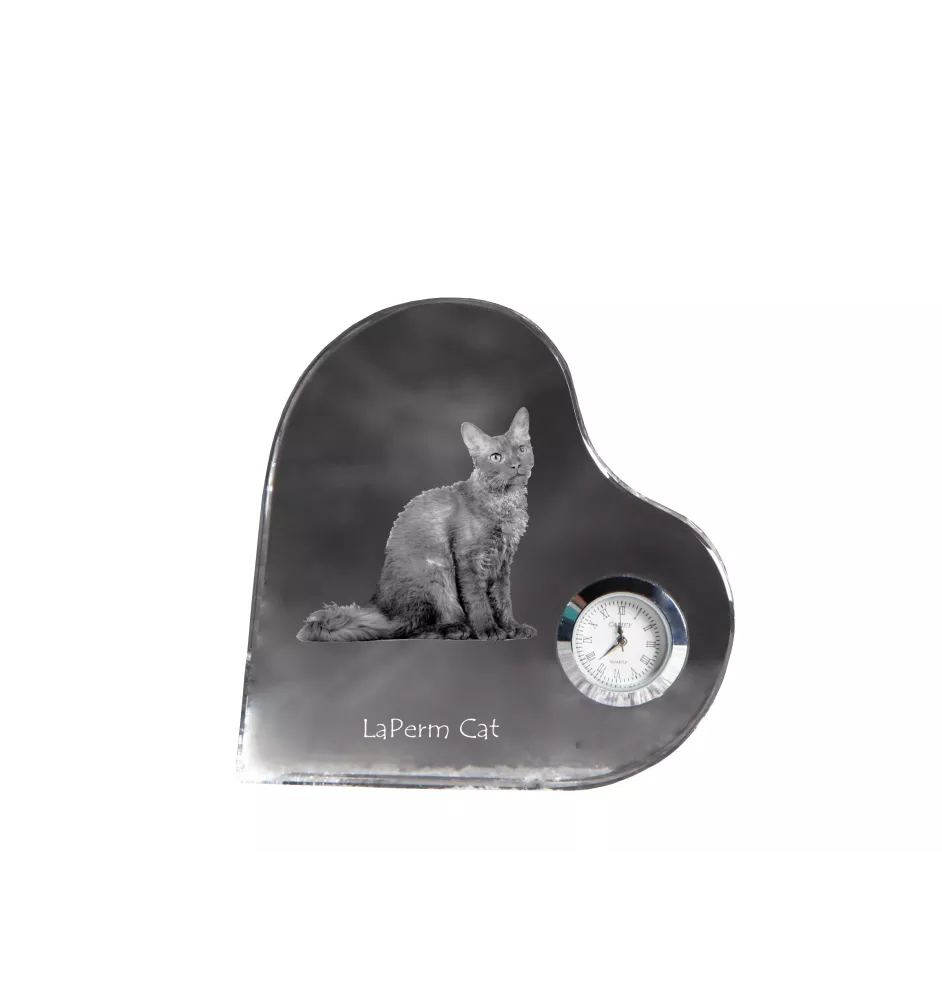 LaPerm Katze - Kristalluhr mit Katzenbild, Herzregal-Uhr, personalisierte Standuhr von Art-Dog.