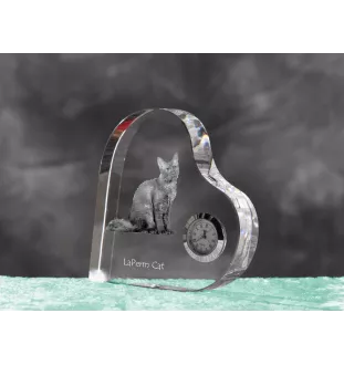 LaPerm Cat - crystal clock with a picture of a cat, heart-shaped shelf clock, personalized standing clock by Art-Dog brand