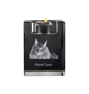 Maine Coon - Kerzenhalter mit Katzenfoto, Teelichthalter aus Kristall, personalisiertes Geschenk der Marke Art-Dog