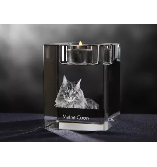 Maine Coon - Bougeoir avec photo de chat, porte bougie en cristal, cadeau personnalisé par la marque Art-Dog