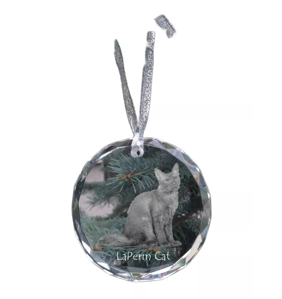 Chat LaPerm - boule de Noël en cristal avec une photo, photo d'un chat dans le cristal, décoration personnalisée pour sapin de Noël de la marque Art-Dog