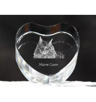 Maine Coon - crystal clock with a picture of a cat, heart-shaped shelf clock, personalized standing clock by Art-Dog brand