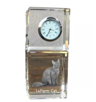 Chat LaPerm - montre en cristal avec photo, photo de chat dans le cristal, horloge de bureau personnalisée de la marque Art-Dog