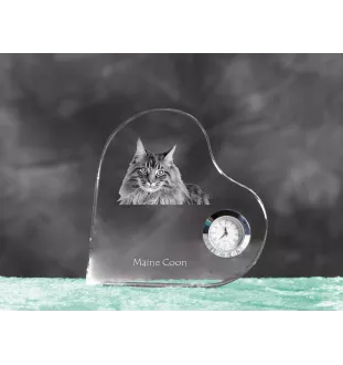 Maine Coon - crystal clock with a picture of a cat, heart-shaped shelf clock, personalized standing clock by Art-Dog brand