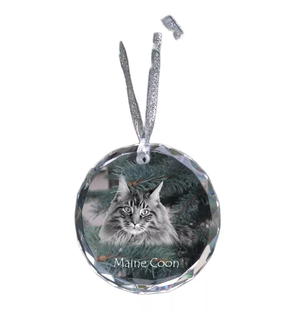 Maine Coon - crystal bauble with a photo, photo of a cat in crystal, personalized Christmas tree ornament by Art-Dog brand