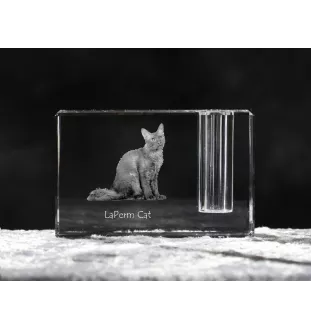 Chat LaPerm - Porte-stylos, organiseur en cristal avec photo de chat, décoration de bureau unique par la marque Art-Dog