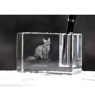 LaPerm Cat - Pen stand, crystal organiser with cat photo, unique desk decoration by Art-Dog brand