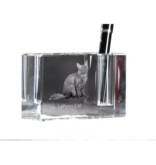 Chat LaPerm - Porte-stylos, organiseur en cristal avec photo de chat, décoration de bureau unique par la marque Art-Dog