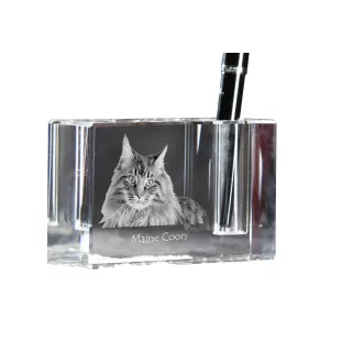 Maine Coon - Stifthalter, Kristallorganizer mit Katzenfoto, einzigartige Schreibtischdekoration der Marke Art-Dog