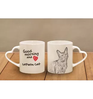 Laperm - cat mug, adorable heart-shaped handle mug, universal gift from Art-Dog brand