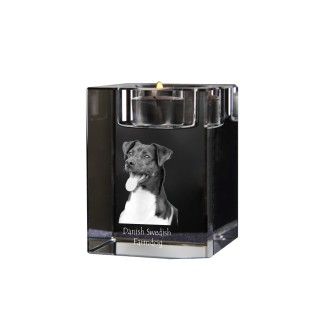 Chien de ferme dano-suédois, Dansk-svensk gårdshund - Bougeoir avec photo de chien, porte bougie en cristal, cadeau personnalisé par la marque Art-Dog