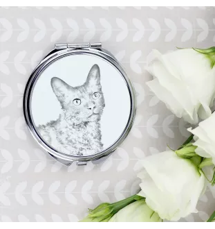 LaPerm Cat - pocket mirror with a cat, personalized mirror for a purse, compact mirror with Art-Dog brand print
