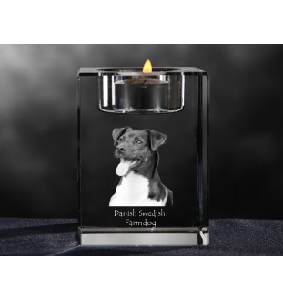 Chien de ferme dano-suédois, Dansk-svensk gårdshund - Bougeoir avec photo de chien, porte bougie en cristal, cadeau personnalisé par la marque Art-Dog