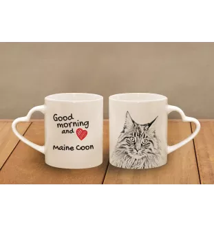 Maine Coon Tasse mit Katze, entzückende Tasse mit herzförmigem Henkel, universelles Geschenk der Marke Art-Dog