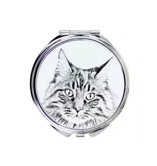 Maine Coon - pocket mirror with a cat, personalized mirror for a purse, compact mirror with Art-Dog brand print
