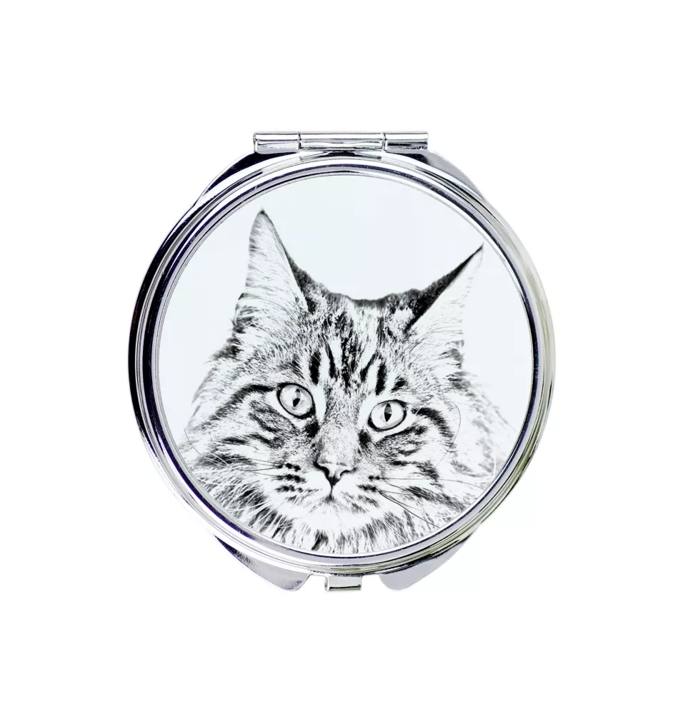 Maine Coon - pocket mirror with a cat, personalized mirror for a purse, compact mirror with Art-Dog brand print