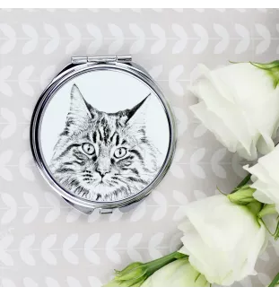 Maine Coon - Taschenspiegel mit Katze, personalisierter Taschenspiegel, kompakter Spiegel mit Art-Dog-Logo